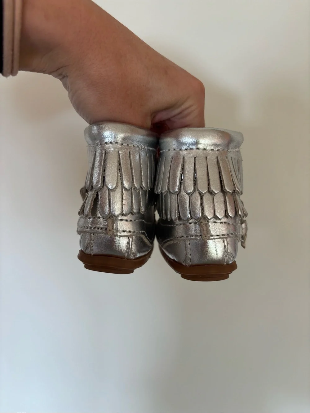 Minnetonka Moccasin Metallic Silver Baby Boots